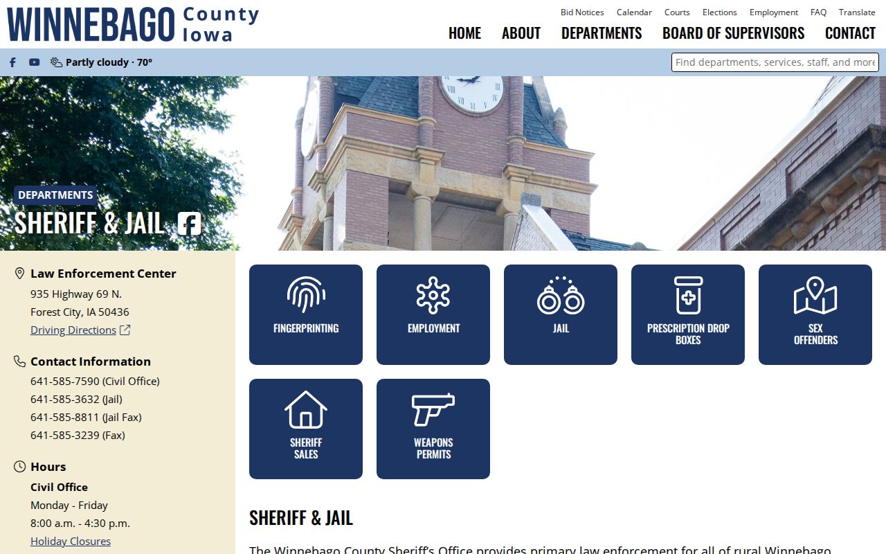 Winnebago County Sheriff office serving Buffalo Center criminal records
