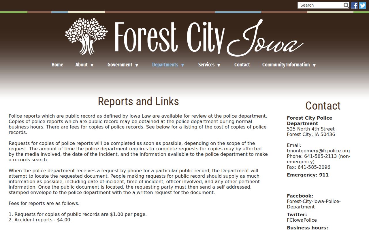 Forest City criminal history police records request information in Winnebago County