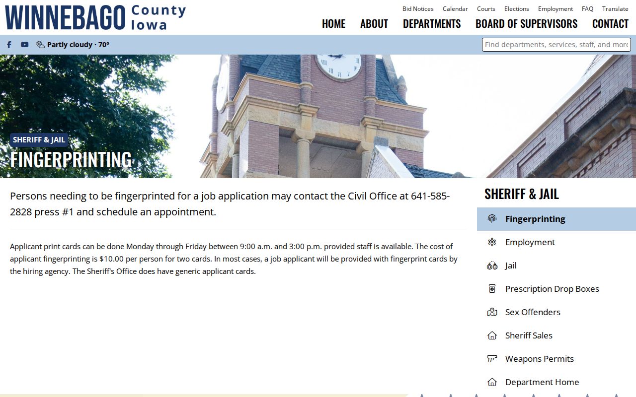 Winnebago County arrest history fingerprinting office information