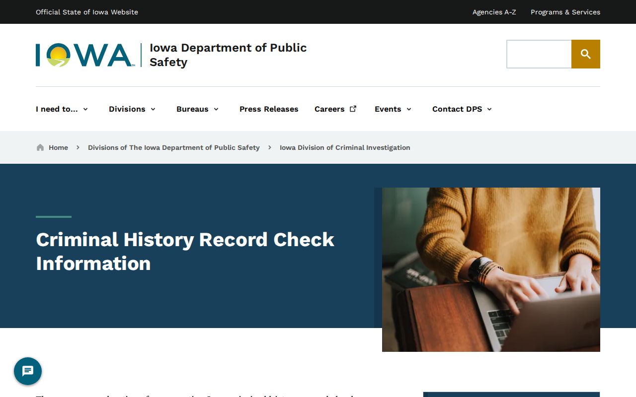 Iowa DCI information page explaining criminal history checks and release rules
