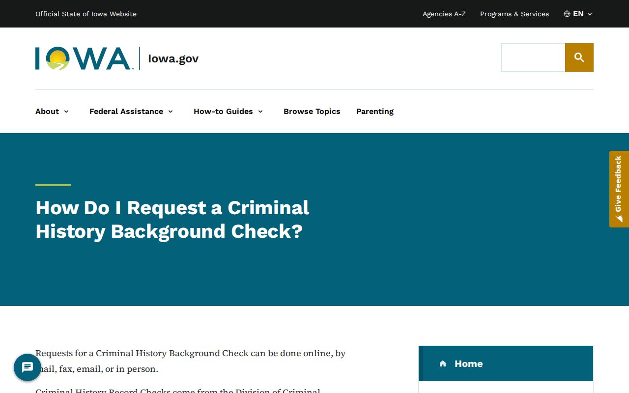 Iowa government instructions for requesting a criminal history check involving Winnebago County records