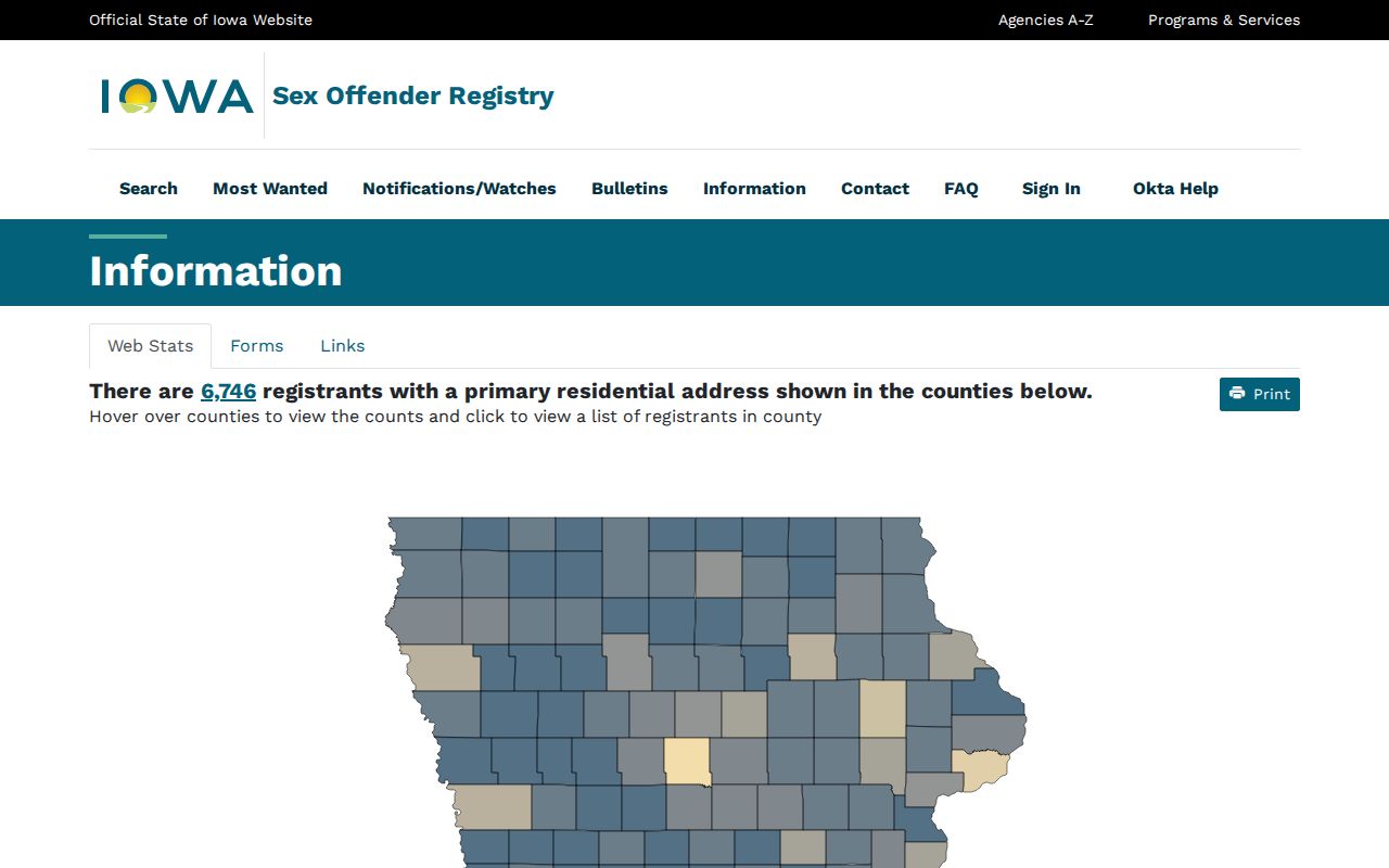 Winnebago County sex offender registry county statistics view